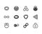 Geometric shapes flat glyph icons set. Topology figures sphere, torus, mobius strip, klein bottle vector illustrations