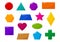 Geometric shapes kids, basic object vector icons, colorful cartoon characters. Children game illustration