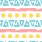 Geometric simple sketh drawn hand seamless pattern with bright yellow dots, blue triangles and pink strips. For