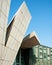 Geometric structure of Wuhan Qintai Grand Theater under a clear sky. A typical modern art building.