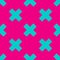 Geometric texture, seamless pattern. Azure crosses or X letters on bright pink background.