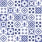 Geometric tile design, Portuguese or Spnish seamless navy blue tiles, Azulejos pattern