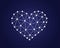 Geometric transparent outline heart made of triangles on dark blue background