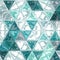 Geometric triangles pattern with stripes effect stained glass in white and turquoise