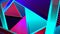 Geometric triangular 3d background with changing colors. Motion. Iridescent acid colors on triangular pattern. 3D