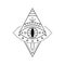 Geometric vector line art mystic eye tattoo. Boho providence sight witchcraft symbol in rhombus shape. Evil eye amulet