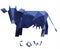 Geometric volume cow. Emblem blue cow.