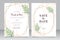 Geometric wedding invitation card template with beautiful leaves watercolor