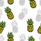 Geometric white and yellow graphic drawing pineapple eamless pattern.