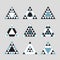 Geometrical blue tile equilateral triangles icons set