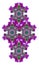 Geometrical color pattern mandala made from macros of purple green tulips on white background