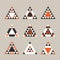 Geometrical orange tile equilateral triangles icons set