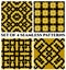Geometrical seamless patterns with celtic ornament of yellow, black, and beige shades