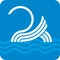 Geometrical swan icon over blue curved water