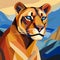 Geometrical Tiger Portrait: Dark Sky-blue And Light Amber Art