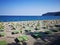 Geometries of umbrellas and deckchairs on the Italian beaches