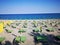 Geometries of umbrellas and deckchairs on the Italian beaches