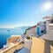 Geometry and colors of sunny Santorini, Greece. Conceptual Artistic Fragments of traditional buildings in Oia on Santorini. A