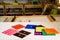 Geometry and mathematics materials in a Montessori classroom.