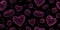 Geometry wireframe shapes and grids in neon pink color. 3D hearts seamless pattern.