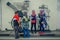 George Town, Malaysia - March 10, 2017: Unknown muslim tourists standing by Cannon graffiti, street art and iron