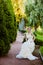 Georgeous blonde bride in europian garden