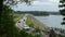 Georgia, Buford dam park, the camera zooms out at an upper view of Buford Dam and cars