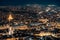 Georgia capital Tbilisi night city view, illuminated historical district, aerial