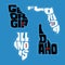 Georgia, Florida, Illinois, Idaho state names distorted into state outlines. Pop art style vector illustration.