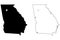 Georgia GA state Map USA with Capital City Star at Atlanta. Black silhouette and outline isolated on a white background. EPS