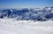 Georgia, mountains view with clouds from top view, snow landscape, blue skies