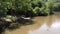 Georgia, Riverside Park, A view of a man fishing off a pier on Big Creek