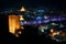 Georgia, Tbilisi - 05.02.2019. - Night view from Narikala fortress. Abanotubani, sulfur baths and holy trinity Sameba church in