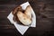 Georgian lavash, fresh pita bread, wheat flatbread in basket on wooden background