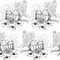 Georgian traditional vineyard with kvevri. Countriside panorama on a background. Black and white sketch style seamless pattern