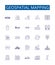 Geospatial mapping line icons signs set. Design collection of Geomapping, Geospatial, GIS, Mapping, Visualization