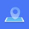 Geotag location icon mobile navigator application blue background flat