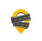 Geotag sign with asphalt road vector icon. Get taxi vector icon. Moving logo