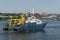 Geotechnical surveying vessel Shearwater crossing New Bedford inner harbor