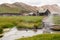 Geothermal area with natural hot spring, thermal baths in Landmannalaugar camp site