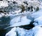 Geothermal Bath Boiling River Gardiner River in Winter in Yellowstone National Park, Wyoming Montana.