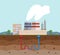 Geothermal energy concept. Eco friendly geothermal energy generation power plant.