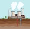 Geothermal energy concept. Eco friendly geothermal energy generation power plant.