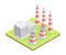 Geothermal Power Station as Renewable Green Energy Source Isometric Vector Illustration