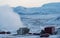 Geothermic plant with with smoke and snow in Iceland