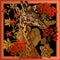 Geranium flowers and leaves and Head of African animal giraffe close-up. Luxury floral print