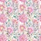 Gerber, Chrysanthemum, Egyptian cat, Sphinx.Blooming apple tree. Watercolor seamless pattern.