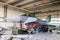 German Air Force Eurofighter Typhoon parked in an aircraft shelter at Laage Air Base. Germany - August 23, 2014