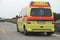 German ambulance, resuscitation vehicle rushing to urgent call