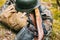 German Ammunition Of World War II On Ground. Military Helmet, Li